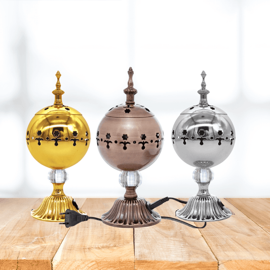 Brûleur d’encens électrique design – Doré, Bronze & Argenté – Diffuseur décoratif pour maison et bureau